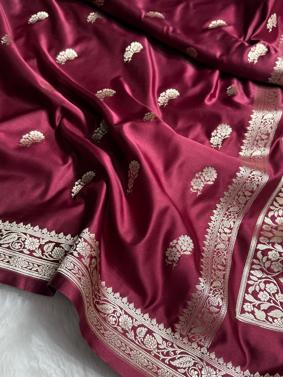Dark maroon Floral Boota Mashru Silk Saree