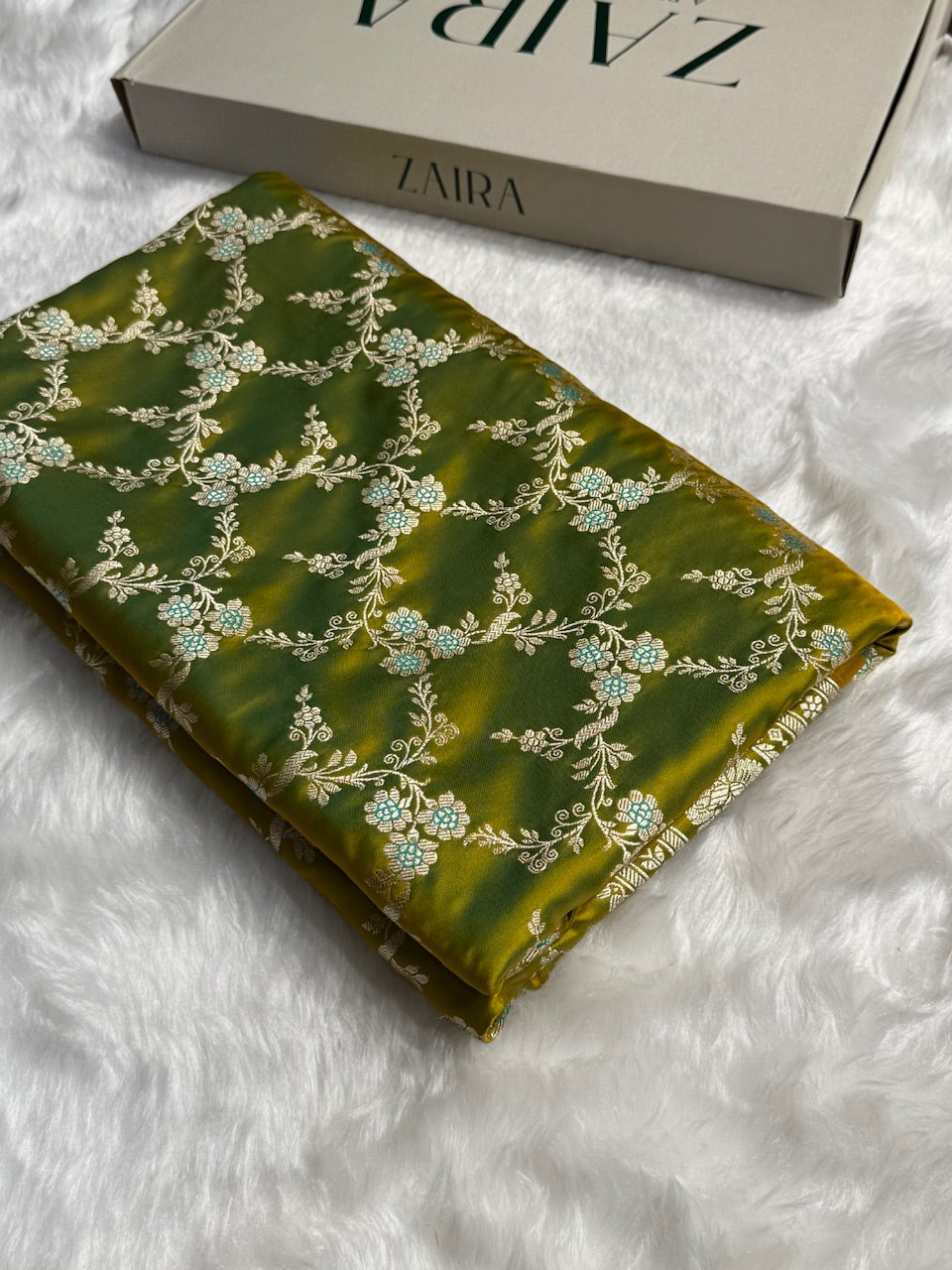 Neon Green Jaal Pattern Mashru Silk Saree