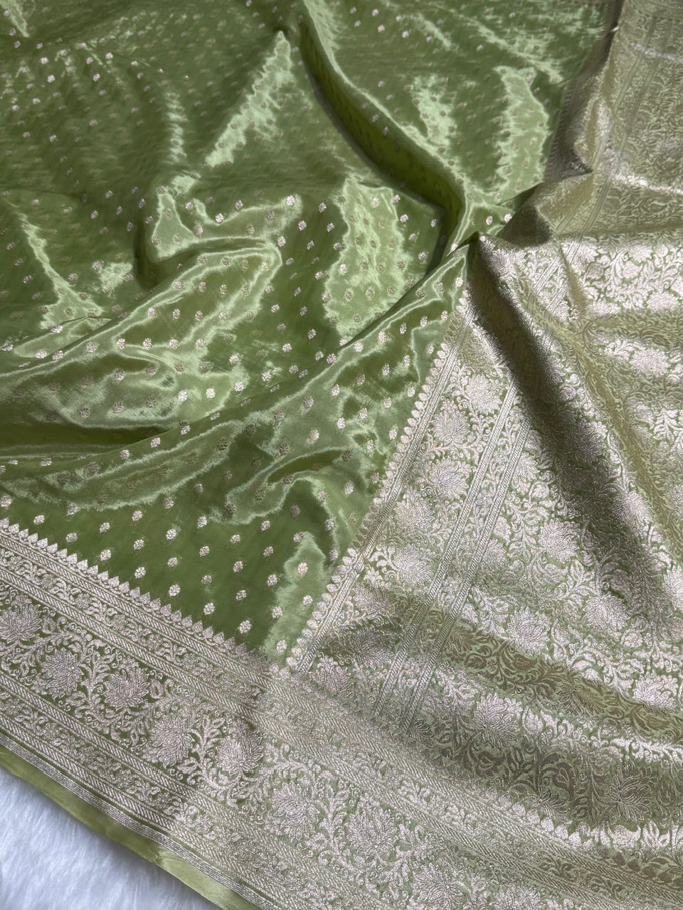 Light Green Crepe Silky Katan Banarasi Saree CSK-02