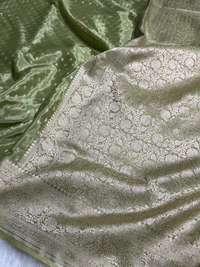 Light Green Crepe Silky Katan Banarasi Saree CSK-02