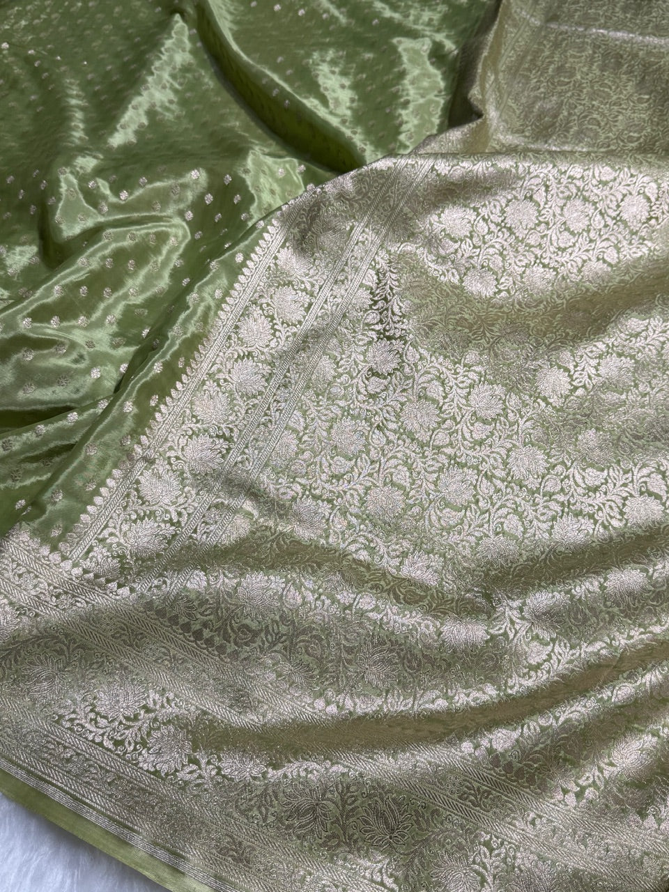 Light Green Crepe Silky Katan Banarasi Saree CSK-02
