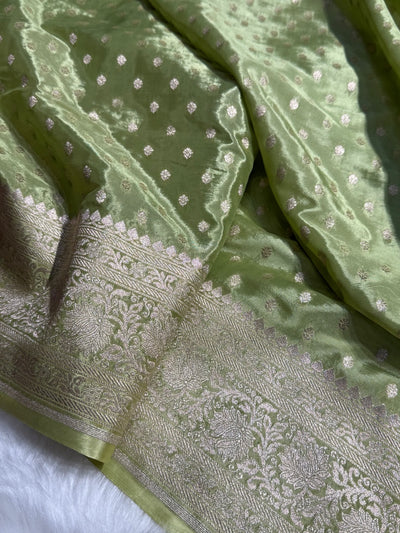 Light Green Crepe Silky Katan Banarasi Saree CSK-02