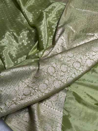 Light Green Crepe Silky Katan Banarasi Saree CSK-02