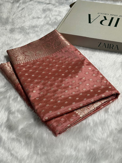 Peach Crepe Silky Katan Banarasi Saree CSK-02