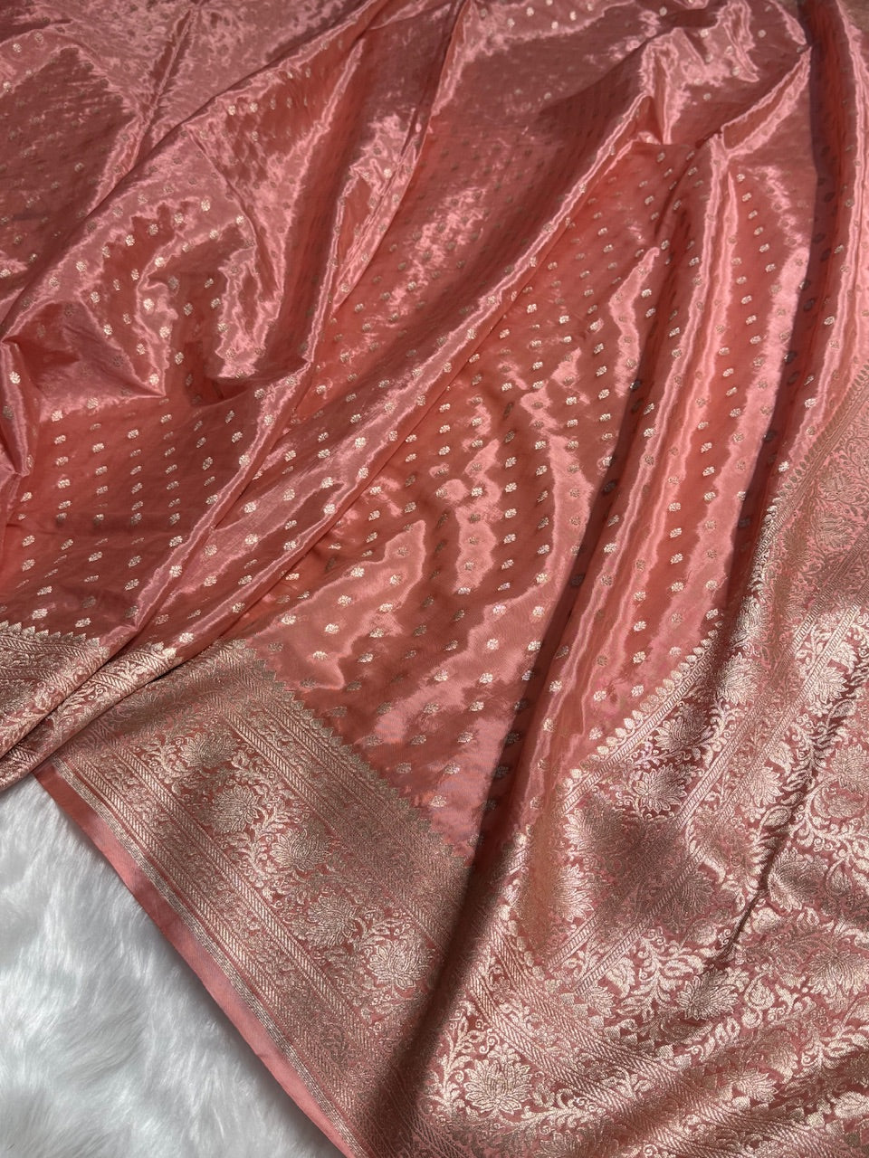 Peach Crepe Silky Katan Banarasi Saree CSK-02