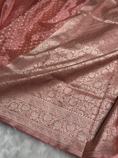 Peach Crepe Silky Katan Banarasi Saree CSK-02