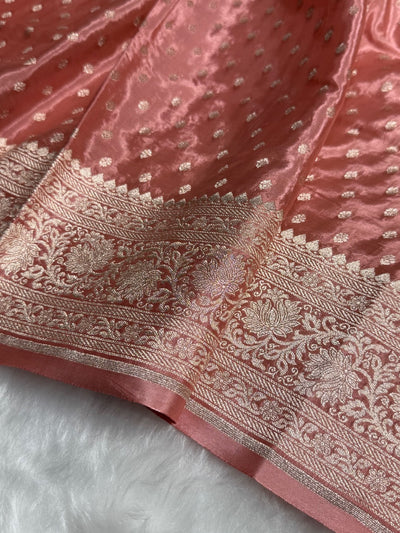 Peach Crepe Silky Katan Banarasi Saree CSK-02