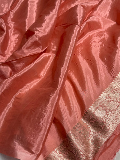 Peach Crepe Silky Katan Banarasi Saree CSK-02