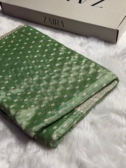 Light Pista Crepe Silky Katan Banarasi Saree CSK-02