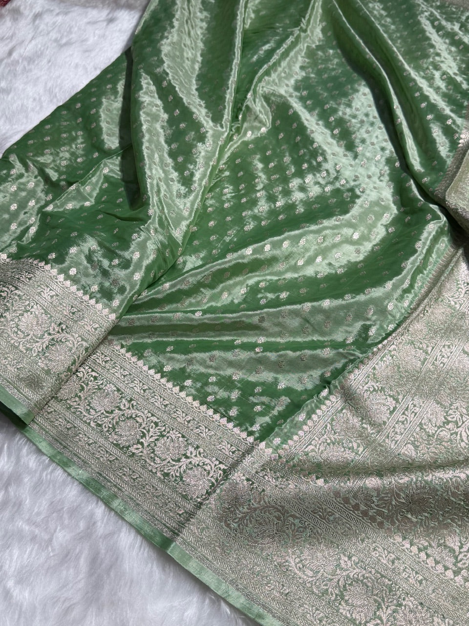 Light Pista Crepe Silky Katan Banarasi Saree CSK-02