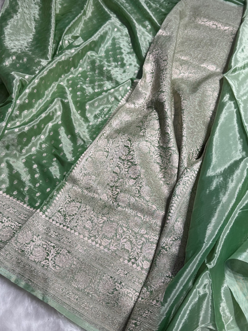 Light Pista Crepe Silky Katan Banarasi Saree CSK-02