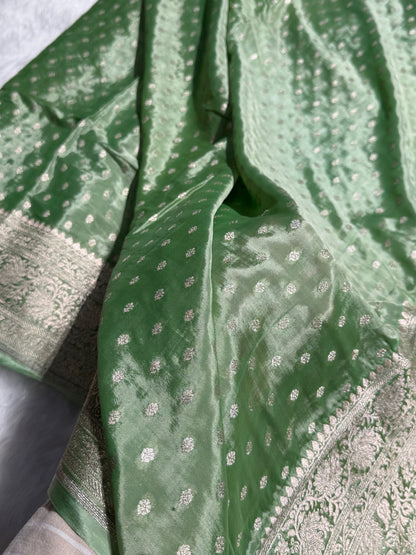 Light Pista Crepe Silky Katan Banarasi Saree CSK-02
