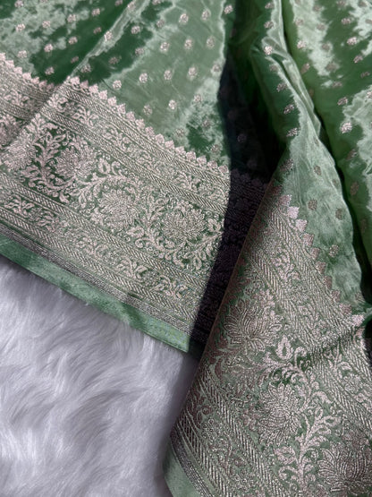 Light Pista Crepe Silky Katan Banarasi Saree CSK-02