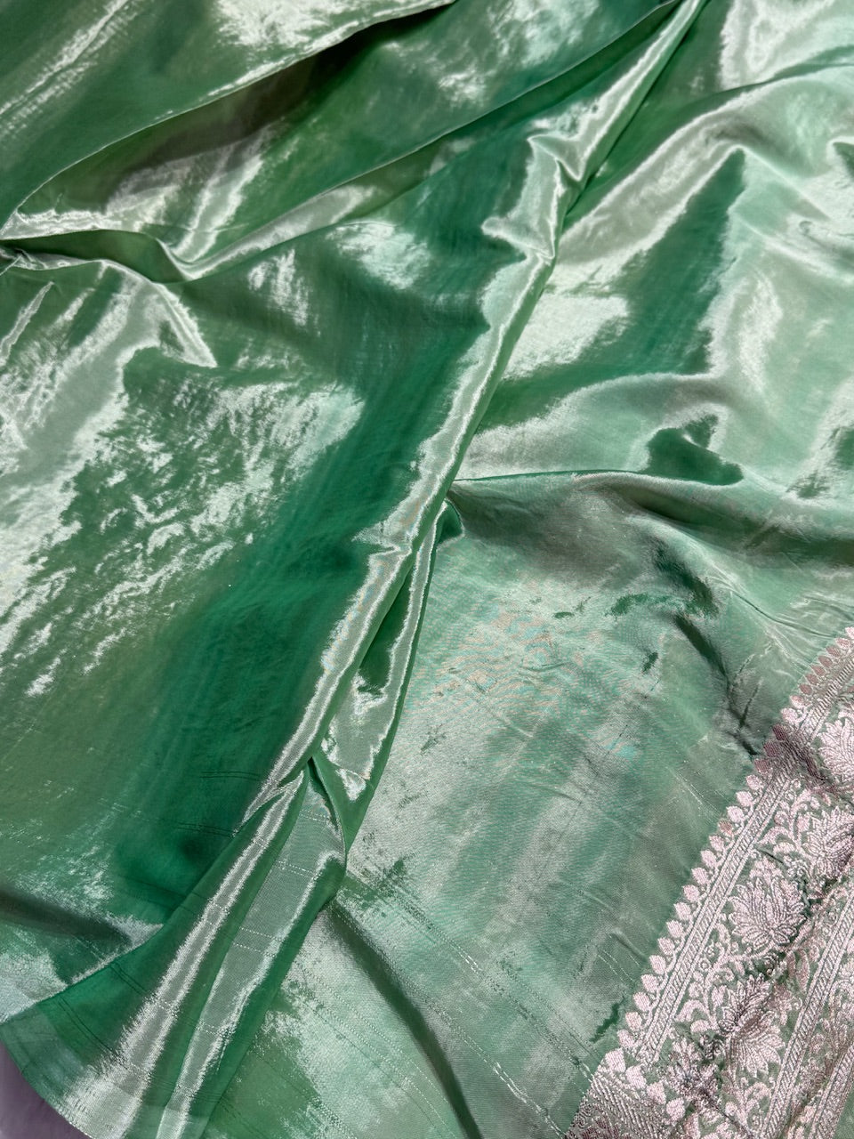 Light Pista Crepe Silky Katan Banarasi Saree CSK-02