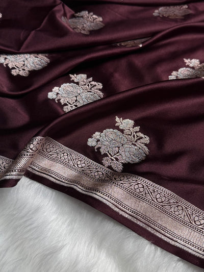 Chocolate Sona Rupa Floral Motif Mashru Silk Saree MCS50