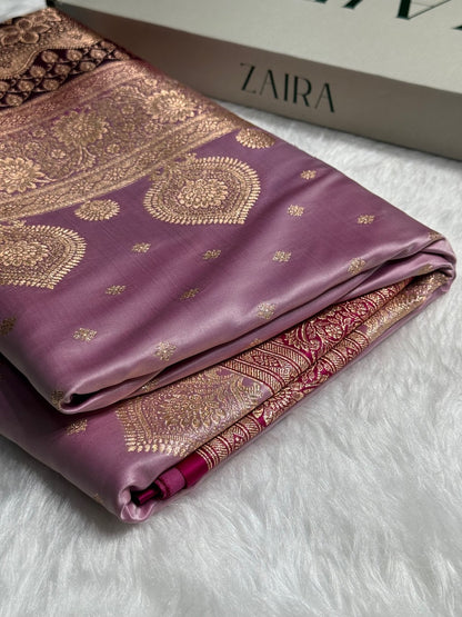 Lavender with Rani Booti Satin Katan Silk saree SK29