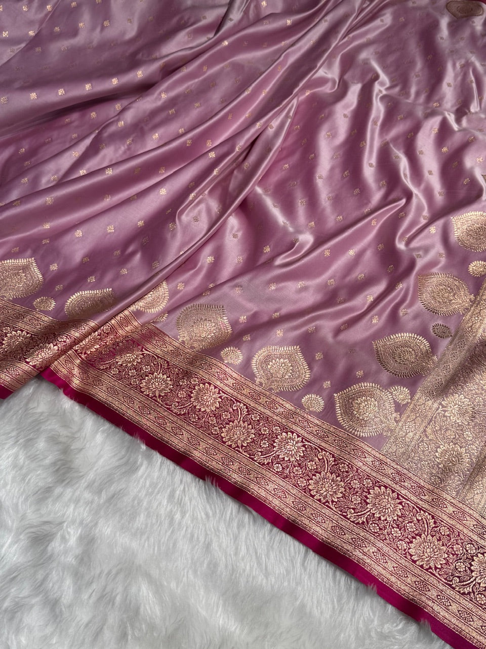 Lavender with Rani Booti Satin Katan Silk saree SK29