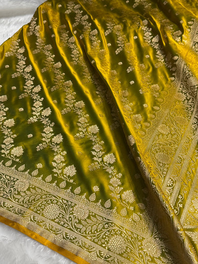 Neon Green Cross & Booti Banarasi Katan Silk Saree SK24