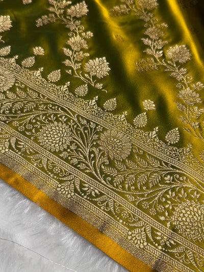 Neon Green Cross & Booti Banarasi Katan Silk Saree SK24