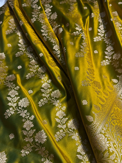 Neon Green Cross & Booti Banarasi Katan Silk Saree SK24
