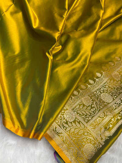 Neon Green Cross & Booti Banarasi Katan Silk Saree SK24