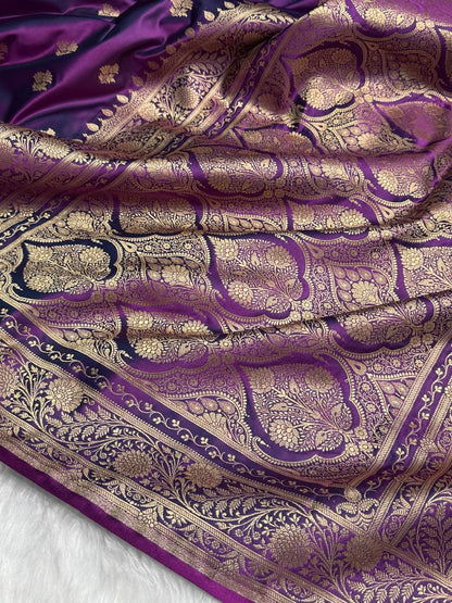 Dual Tone Purple Floral Boota Satin Katan Silk saree SK32