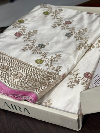 White Beautiful Banarasi Cross Mashru Silk Saree MCS01