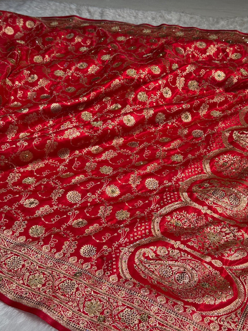 Red Satin Silk Jaal with Ari Zardozi & Swavroski Work BSS17