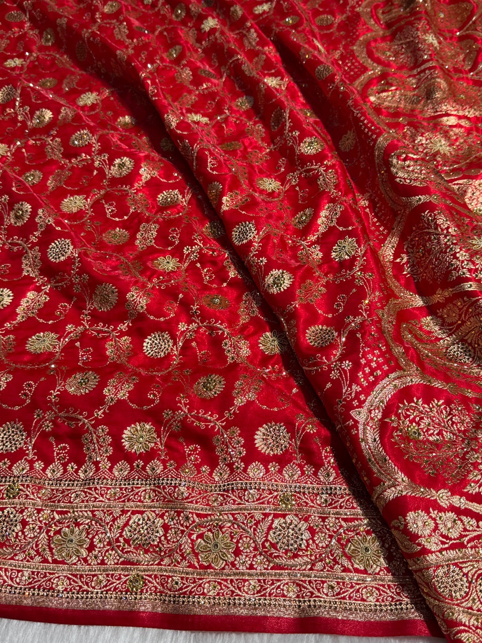 Red Satin Silk Jaal with Ari Zardozi & Swavroski Work BSS17