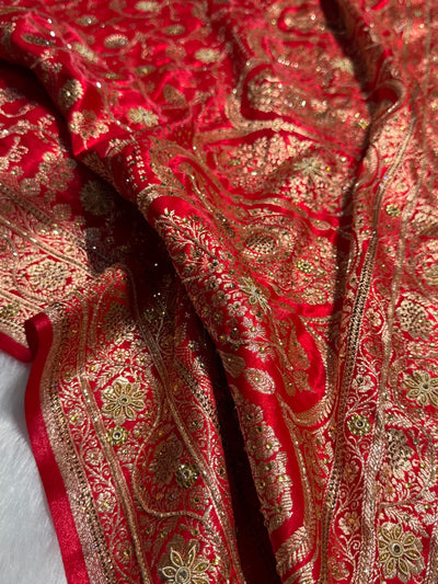 Red Satin Silk Jaal with Ari Zardozi & Swavroski Work BSS17