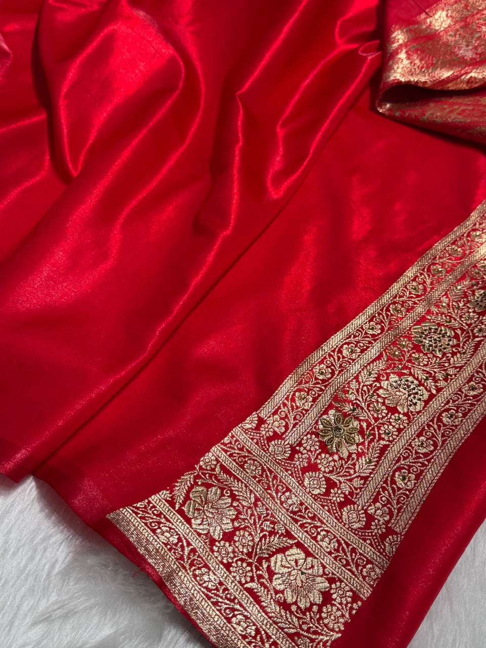 Red Satin Silk Jaal with Ari Zardozi & Swavroski Work BSS17