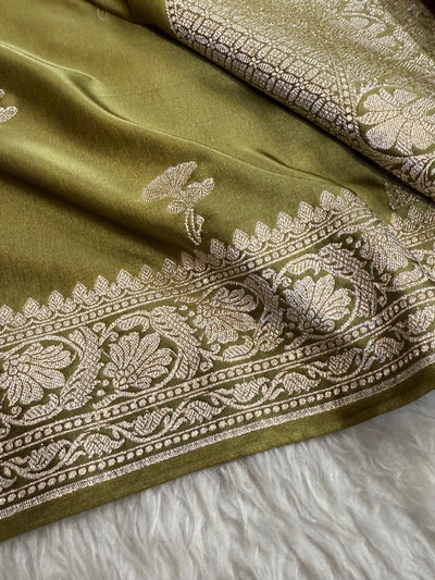 Dusty Mehandi Minakari Boota Mashru Silk Saree MCS51