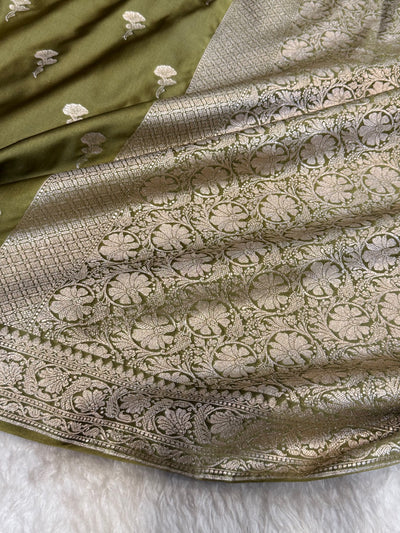 Dusty Mehandi Minakari Boota Mashru Silk Saree MCS51