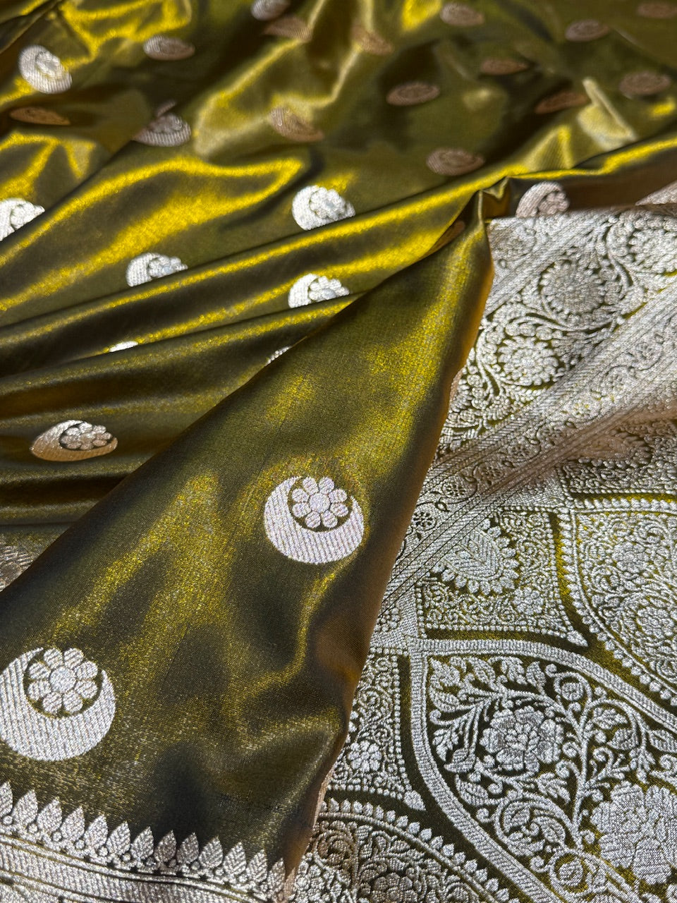 Mehandi Chand Tara Satin Silk Saree SS04