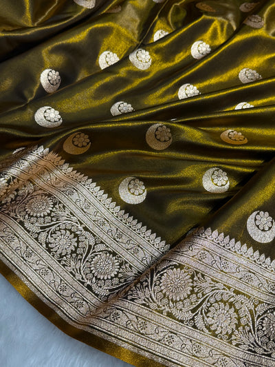 Mehandi Chand Tara Satin Silk Saree SS04