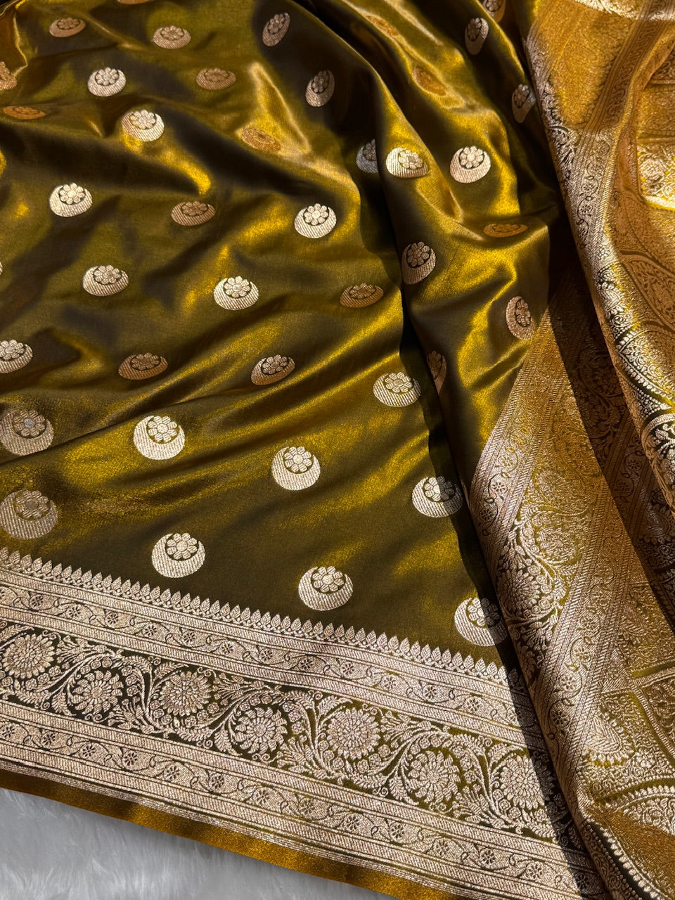Mehandi Chand Tara Satin Silk Saree SS04
