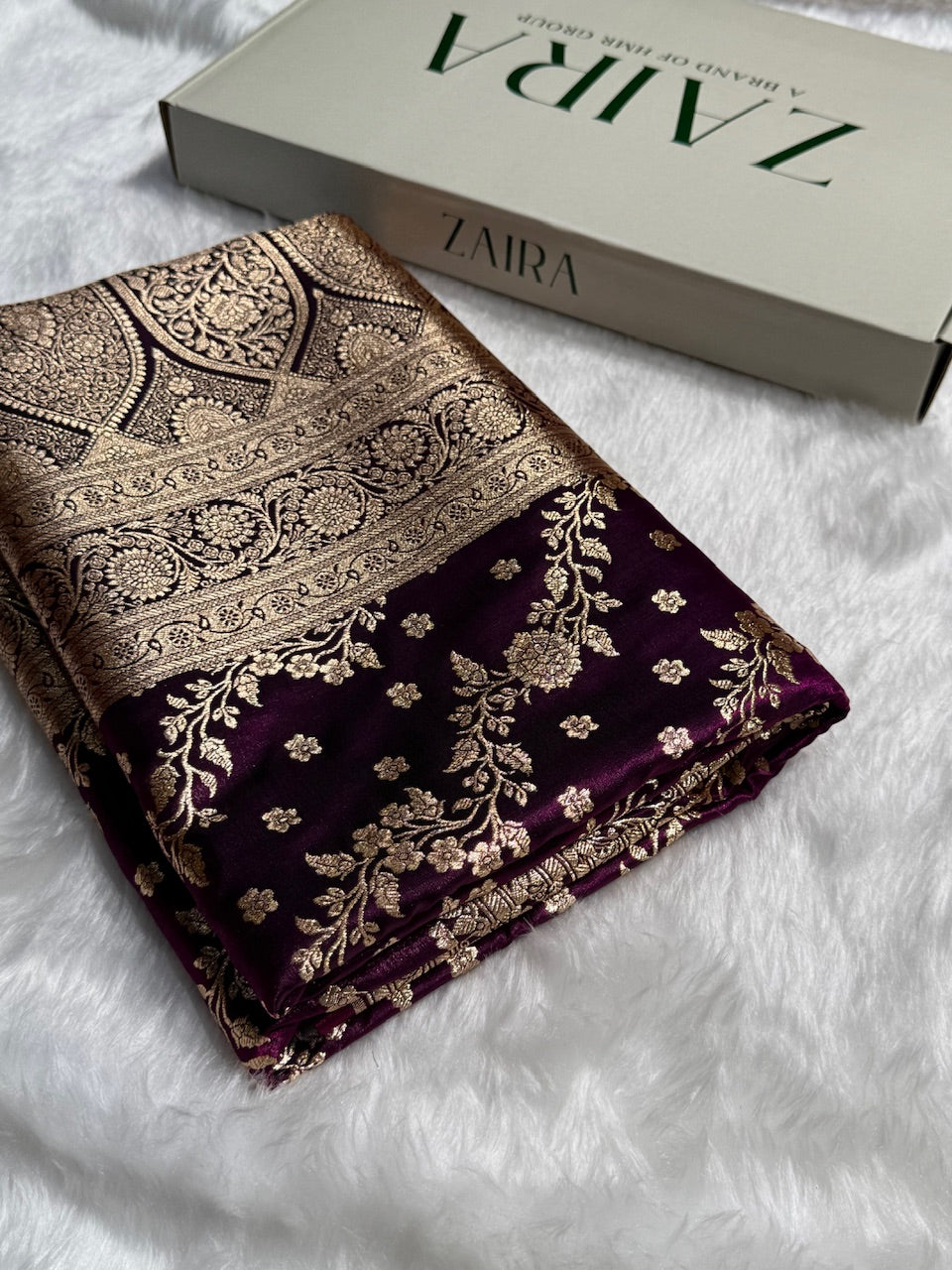 Satin Silk Saree Cross with Booti in Wine Shades SS24