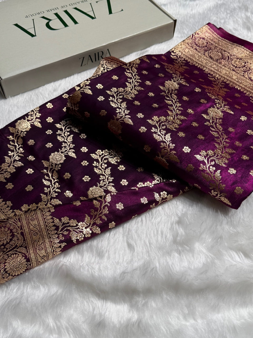 Satin Silk Saree Cross with Booti in Wine Shades SS24