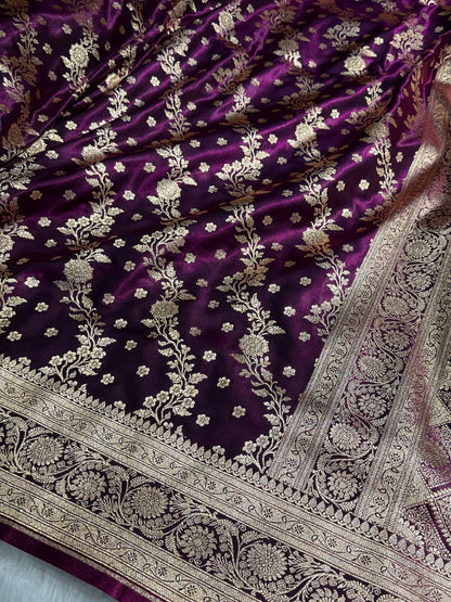Satin Silk Saree Cross with Booti in Wine Shades SS24