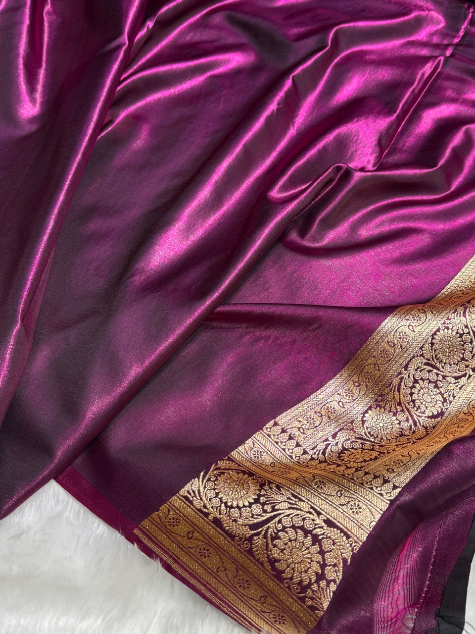 Satin Silk Saree Cross with Booti in Wine Shades SS24