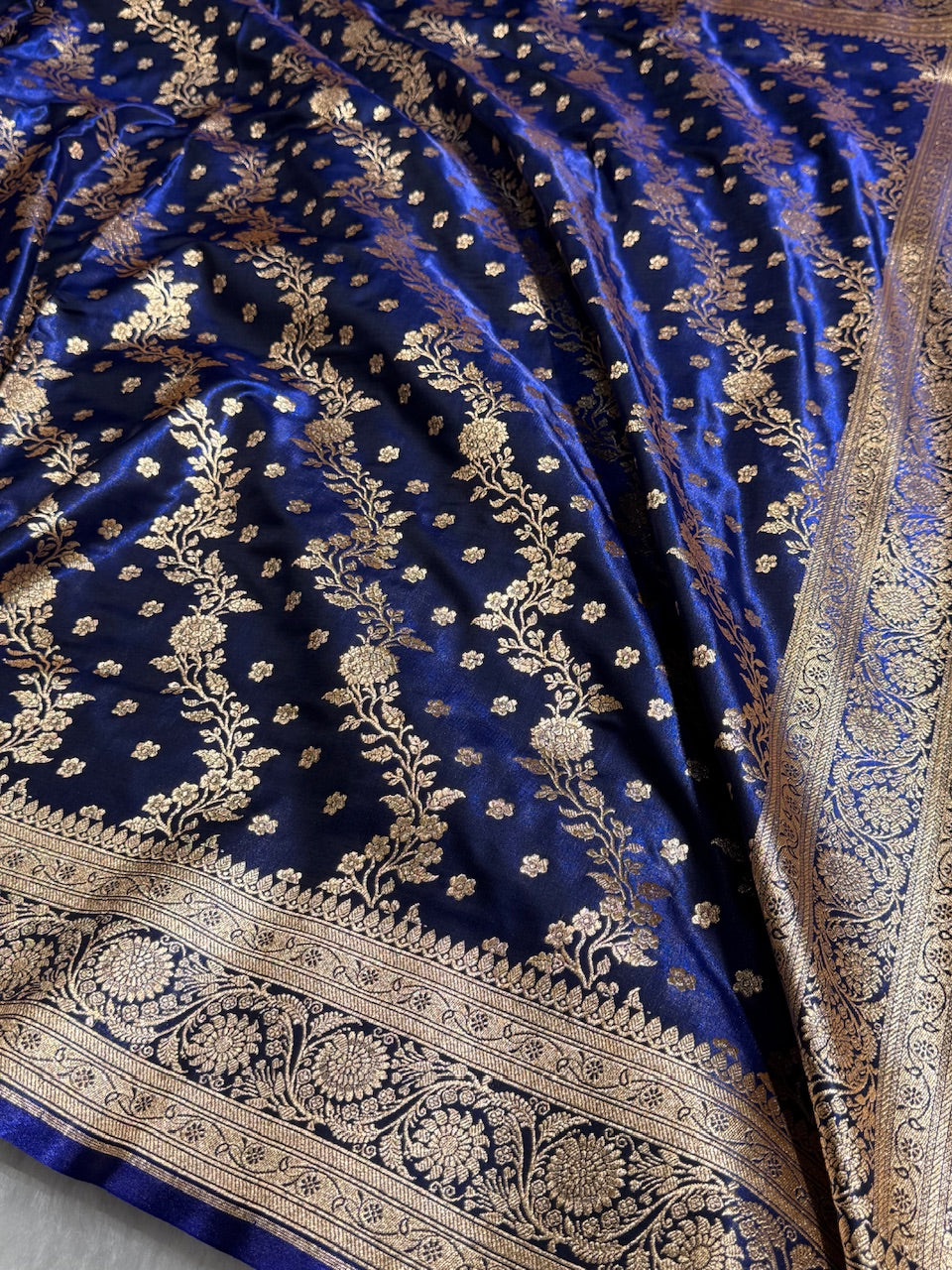 Satin Silk Saree Cross with Booti in Navy Blue Shades SS24