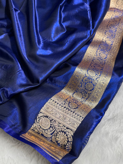 Satin Silk Saree Cross with Booti in Navy Blue Shades SS24