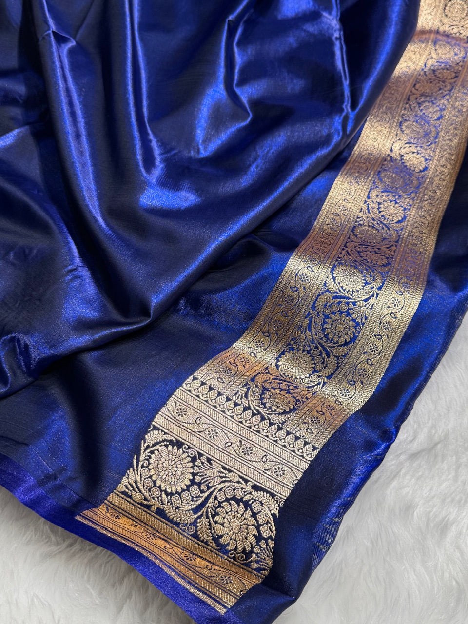 Satin Silk Saree Cross with Booti in Navy Blue Shades SS24
