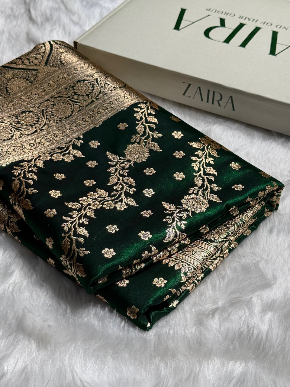 Satin Silk Saree Cross with Booti in Bottle Green Shades SS24