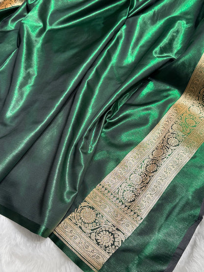Satin Silk Saree Cross with Booti in Bottle Green Shades SS24