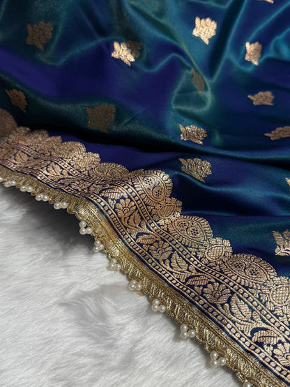 Peacock Shades Booti Satin Silk Saree with gotta patti SSGP07