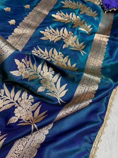 Peacock Shades Booti Satin Silk Saree with gotta patti SSGP07