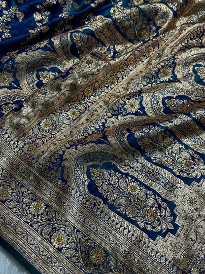 Bridal Peacock Cross Satin Silk with Ari and Stone work