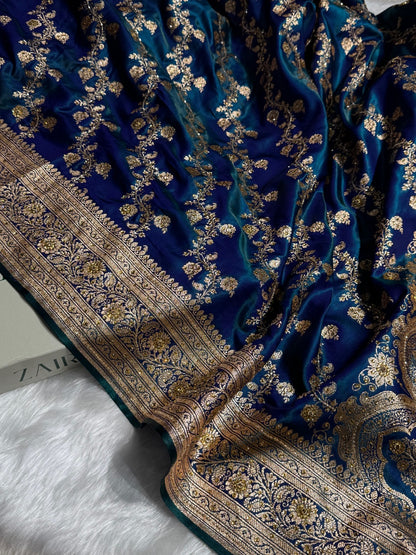 Bridal Peacock Cross Satin Silk with Ari and Stone work