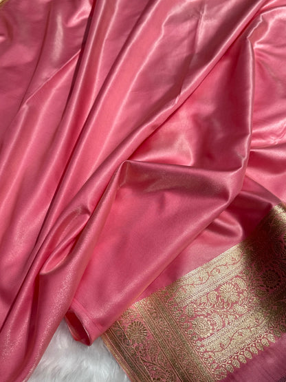 Banarasi Baby Pink Cross Jaal Satin Silk Saree SS11